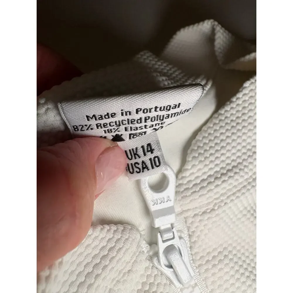 Melissa Odabash Sports Luxe White Textured Zip Front Swimsuit Rashguard US 10 - Picture 6 of 9